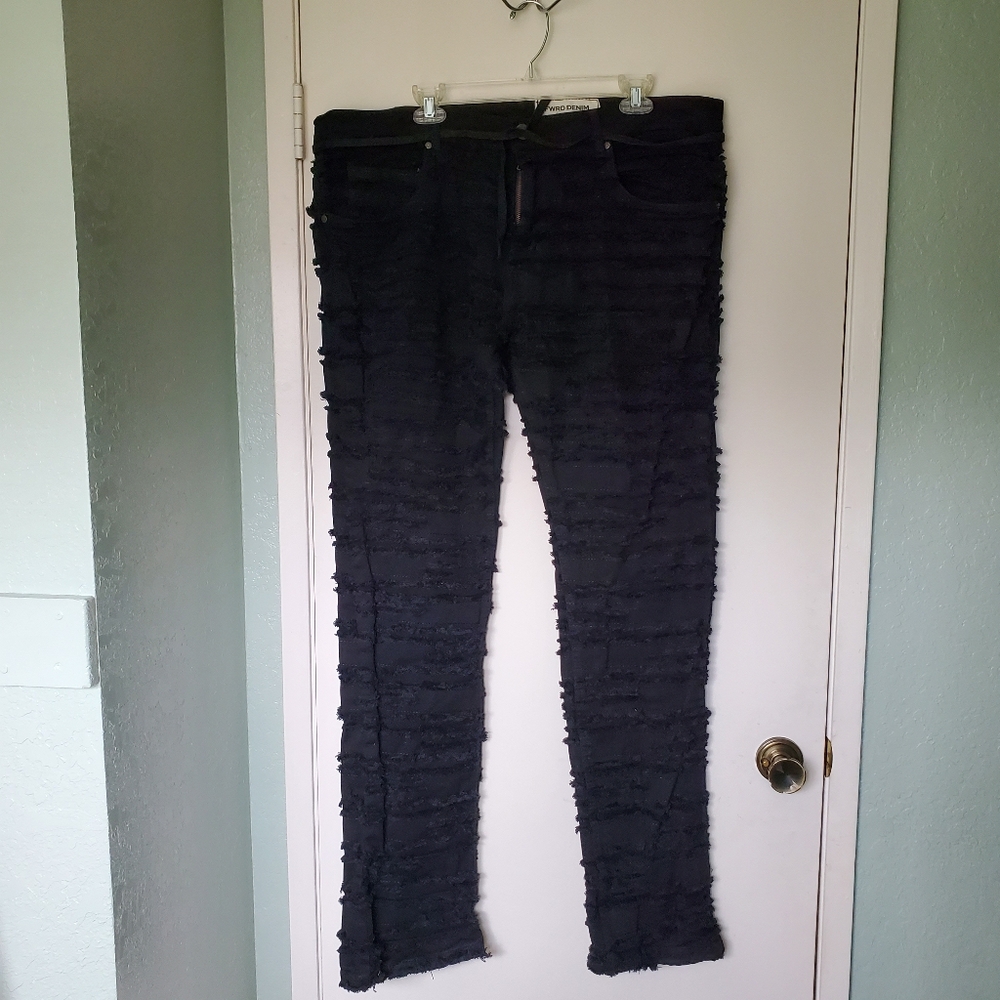 Fwrd Denim New York Men's Black  Fit 3 Stacked fraying Street Biker Jeans  Y2K